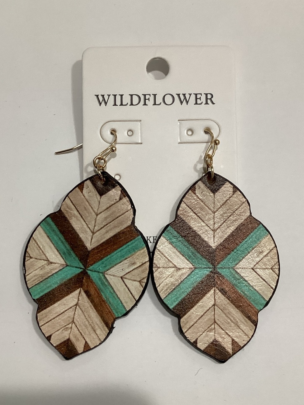 Wildflowers Turquoise‎ & Brown Geometric Leaf Drop Earrings